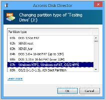 Showing the panel for changing the partition type in Acronis Disk Director